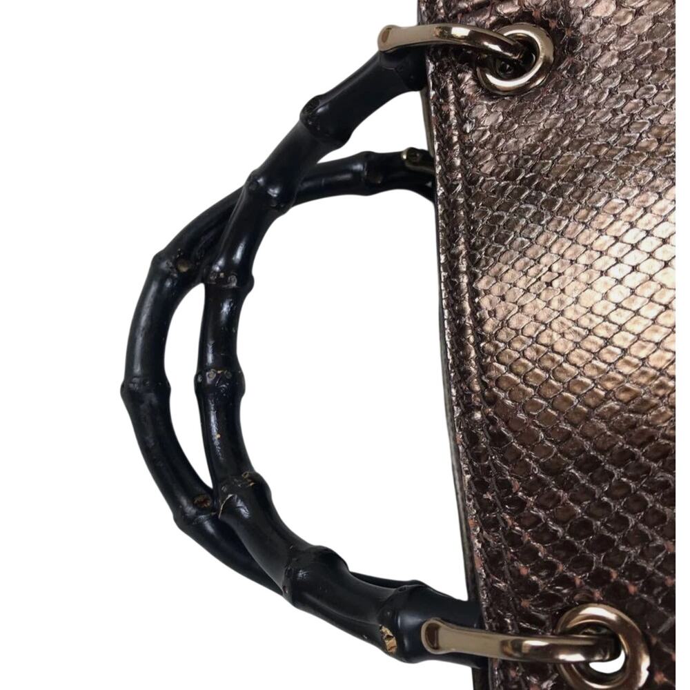 Gucci Bamboo Shopper Tote Bag Bronze-Toned Python Skin Black Bamboo Handle EUC - Picture 9 of 14